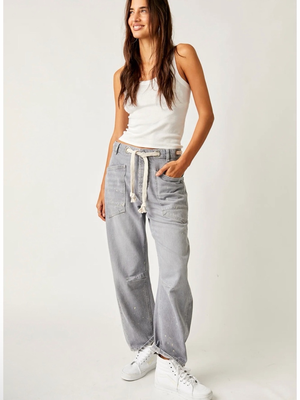 Free People We the Free Moxie Low Slung Barrel Jeans Paint Splatter‎ Finish